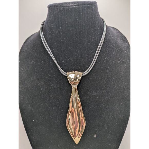 Alexis Bittar Jewelry - ALEXIS BITTAR REVERSIBLE TIE NECKLACE GOLD WITH BLACK ADJUSTABLE CORD 19"